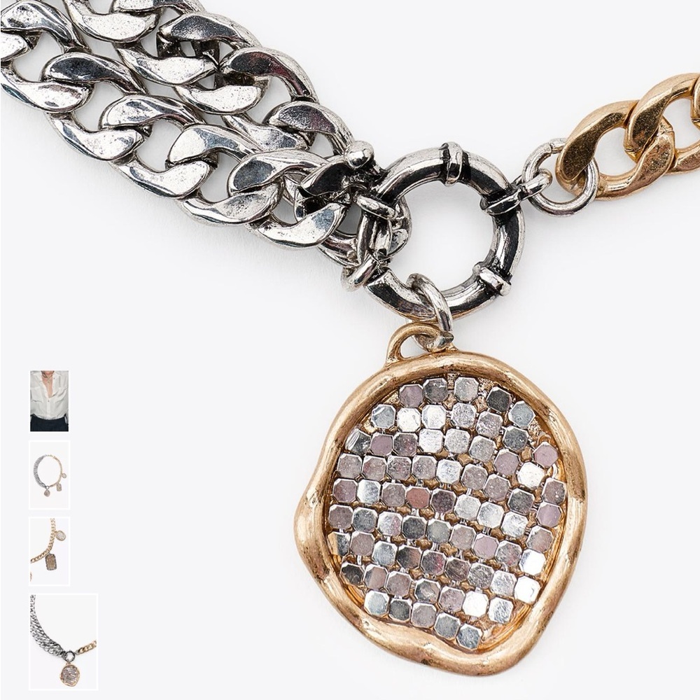 New! Zara coin combination necklaces silver&gold mixcolor adjustable - Picture 7 of 14